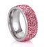 Stainless steel ring with five rows of pink crystal ring