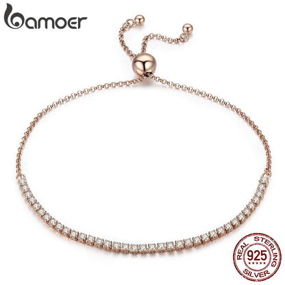 BAMOER 925 Sterling Silver Sparkling Strand Bracelet Tennis with elegant design.