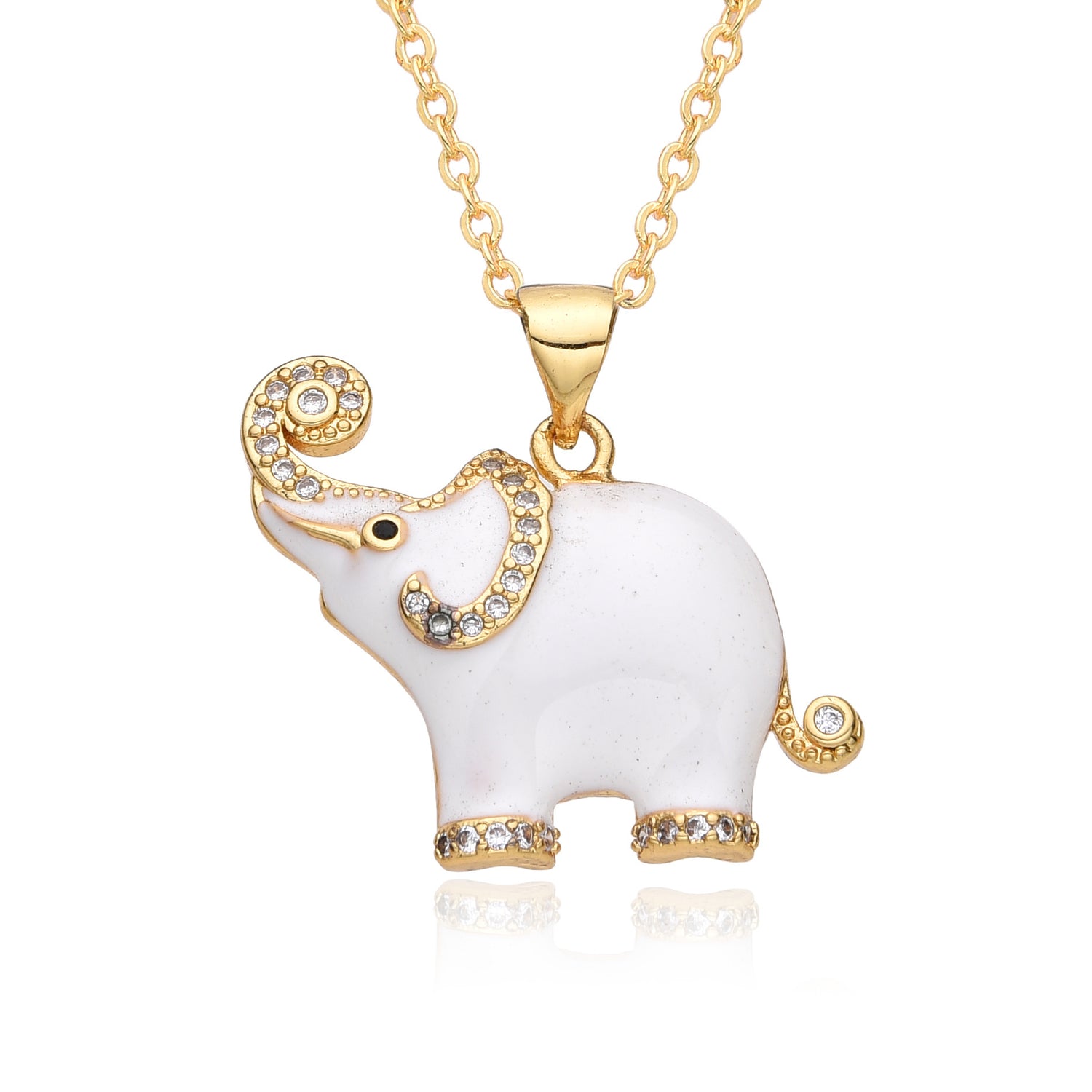 Colorful Oil Elephant Miniature Zircon Pendant Necklace