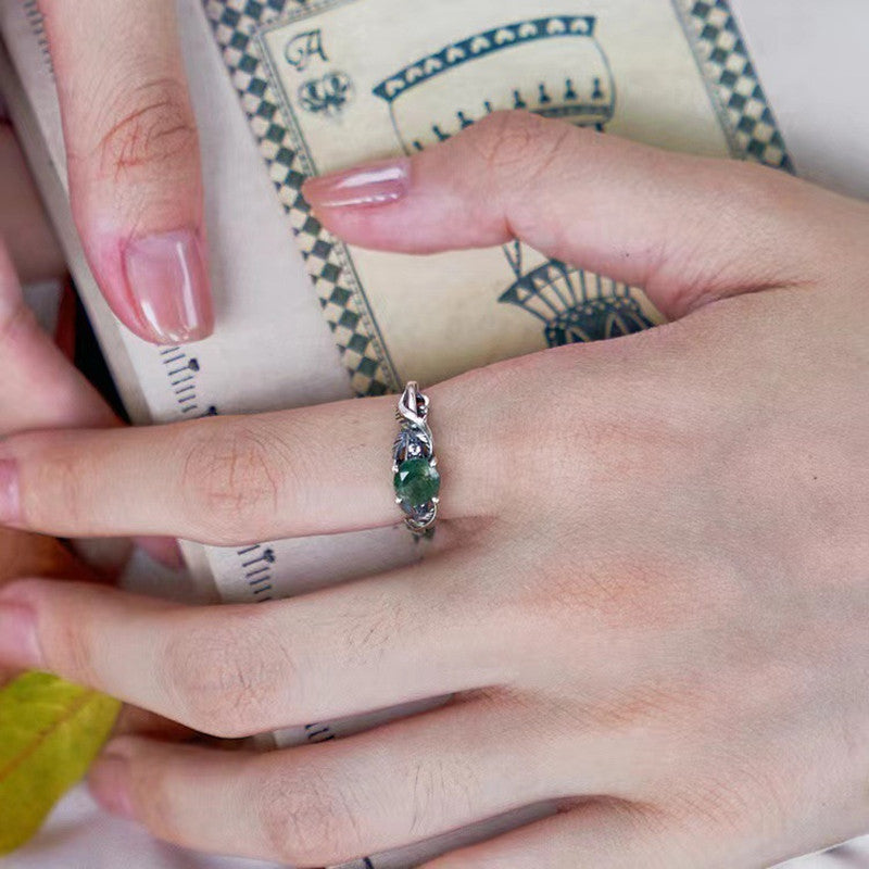 Water Plants Agate Ring Distressed Retro Minority