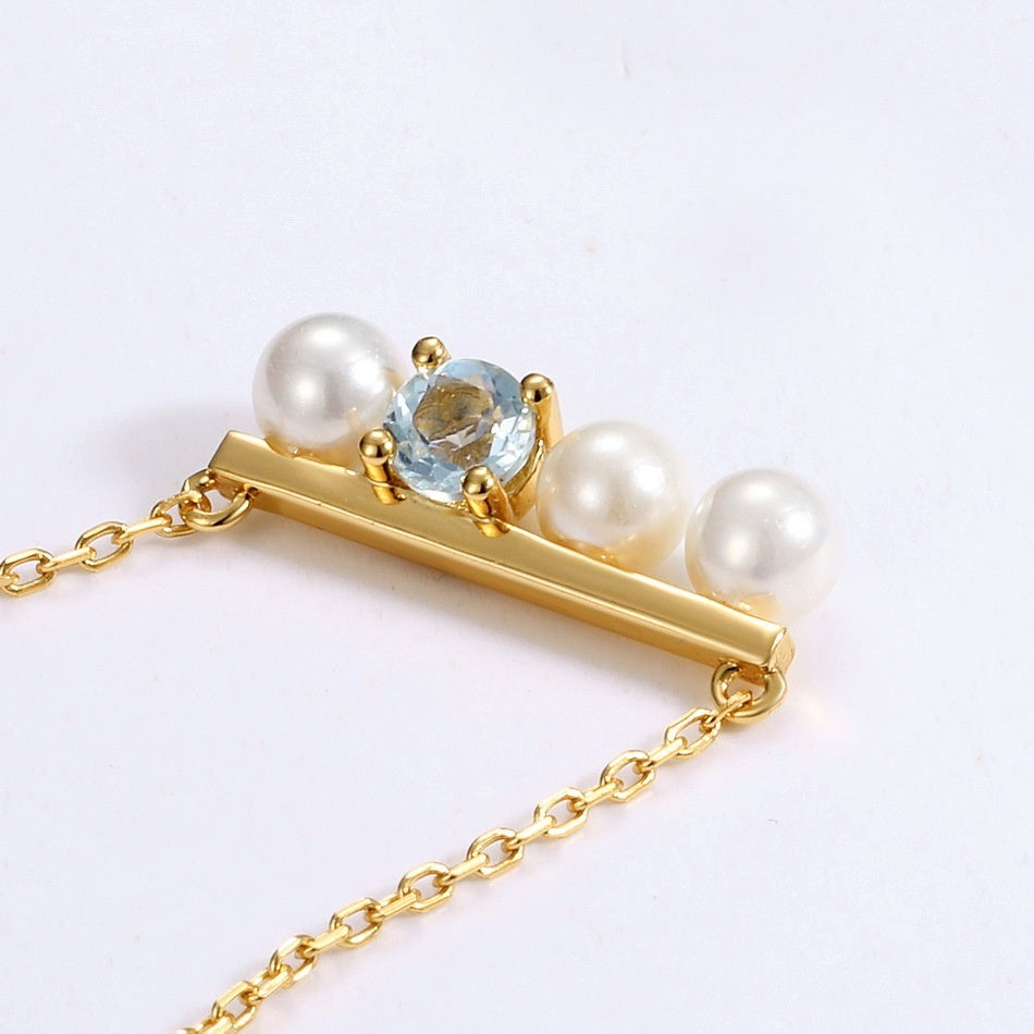 Pearl Necklace Clavicle 925 Silver Pendant Gold Plated Necklace