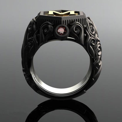 Personalized carved decorative ring with leaf design, alloy material.