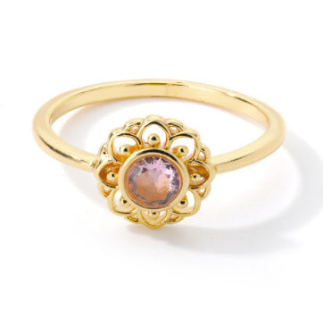 Stainless steel vintage golden lotus ring with opal accent.