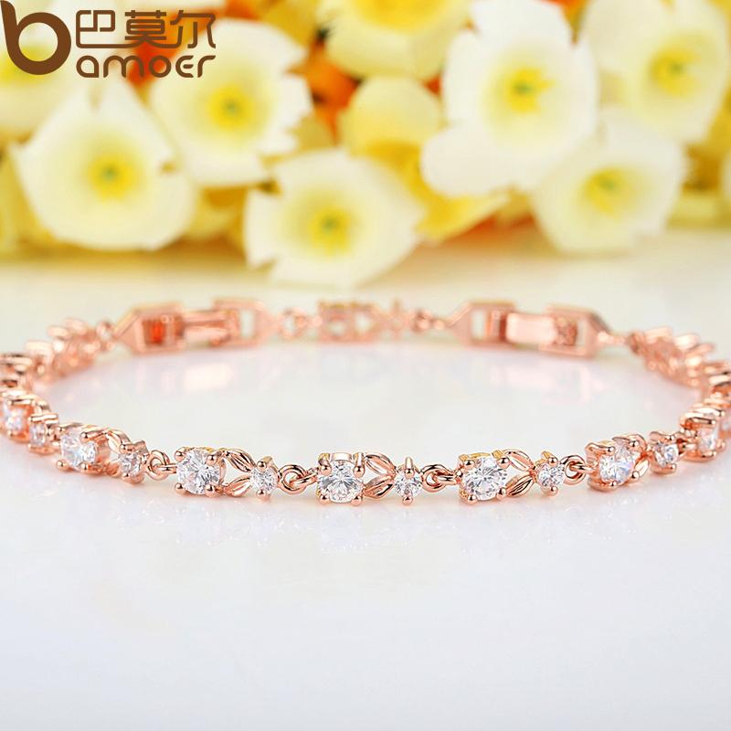 BAMOER Chain Link Bracelet Shining AAA Cubic Zircon Crystal Jewelry JIB013