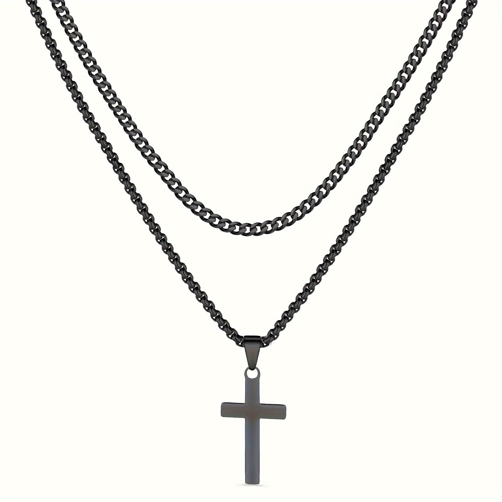 Titanium Steel Double Layer Cross Pendant Necklace