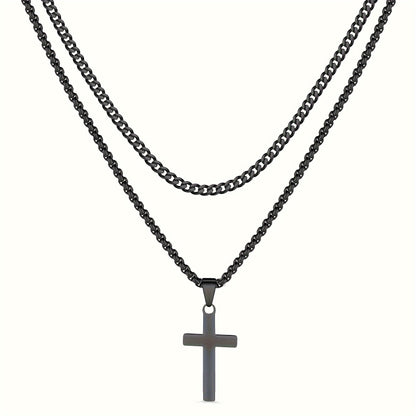 Titanium Steel Double Layer Cross Pendant Necklace