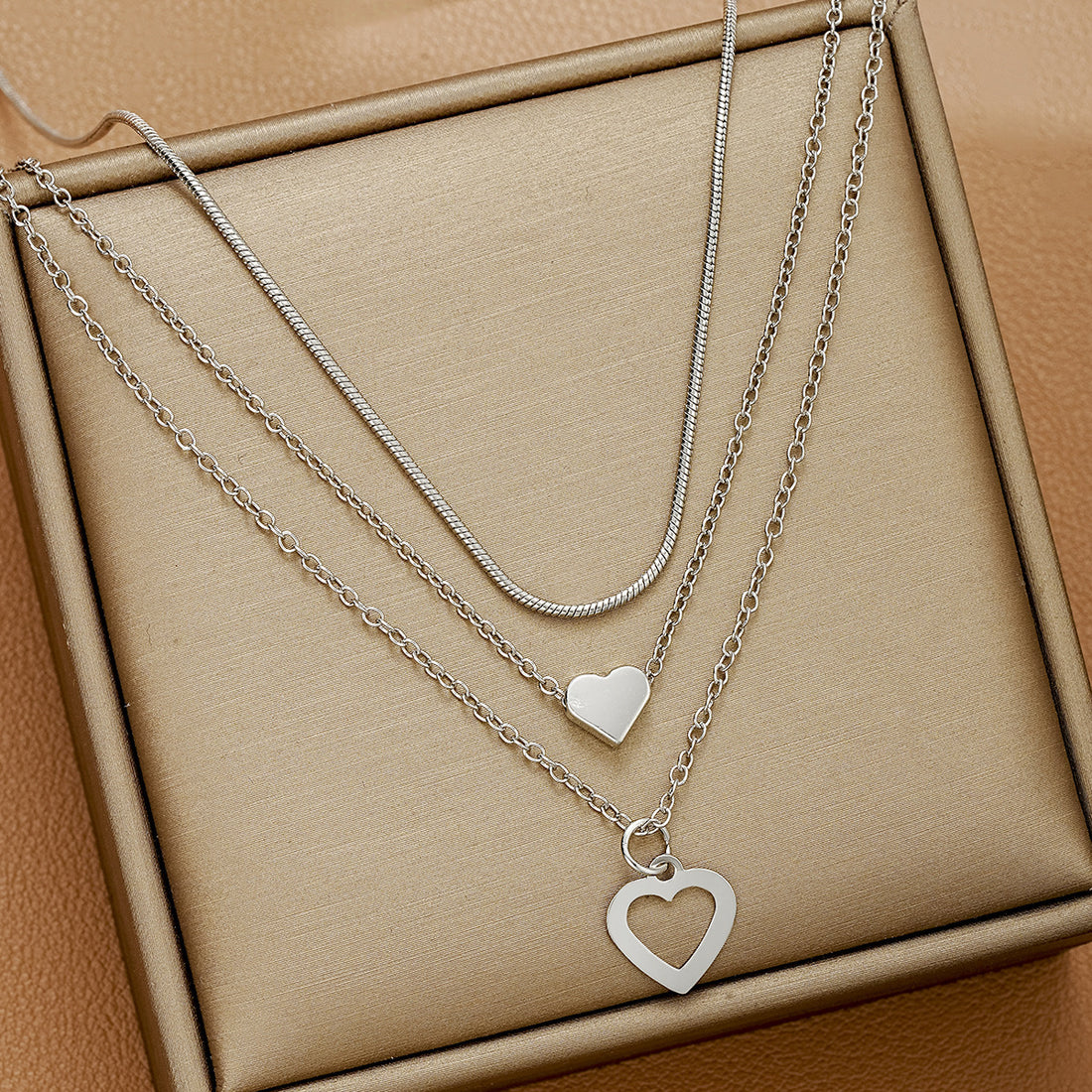 3-piece Double-heart Pendant Necklace Set