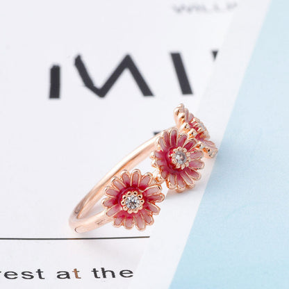 Pandora Daisy Ring - Silver Three Pink Daisy Rings Jewellery