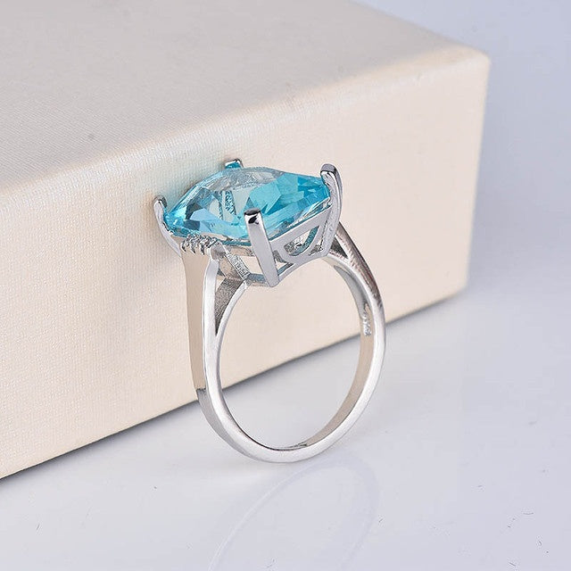 Kuololit Paraiba Gemstone Ring for Women with Blue Gemstone and Silver Band