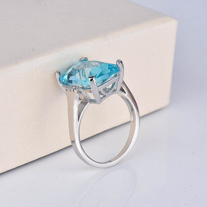 Kuololit Paraiba Gemstone Ring for Women with Blue Gemstone and Silver Band