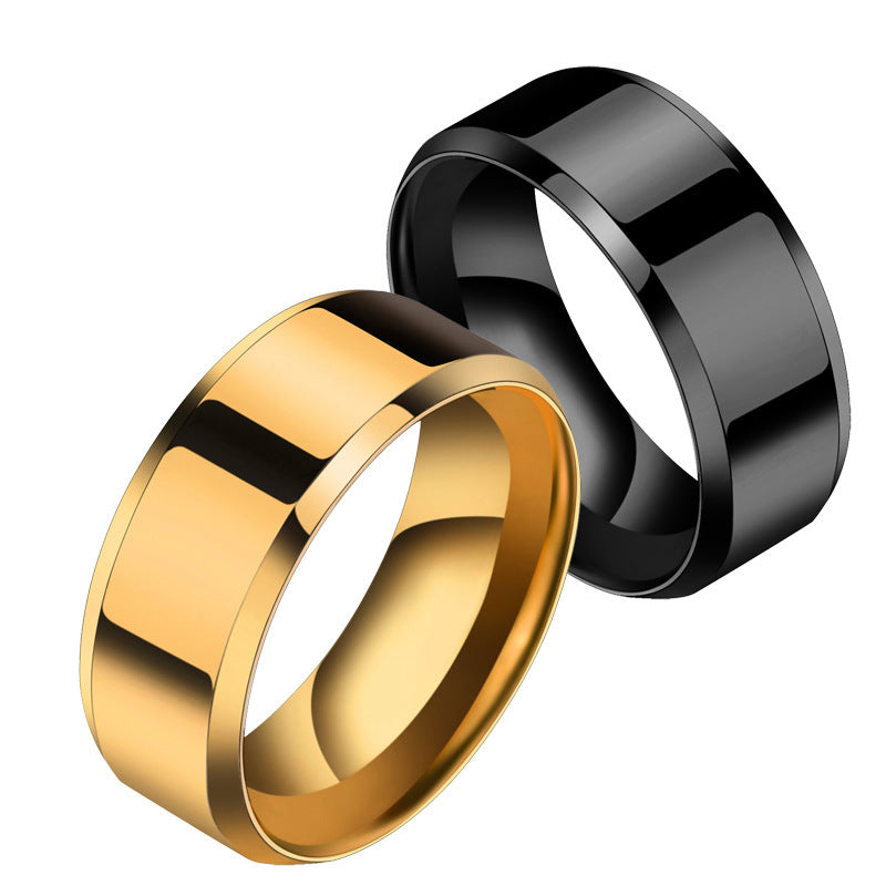 Stainless steel couple rings for women in gold and black colors.