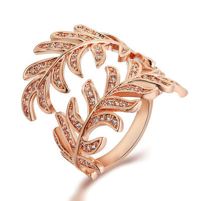 Mimosa leaves ring crafted with intricate details in alloy, adjustable size.