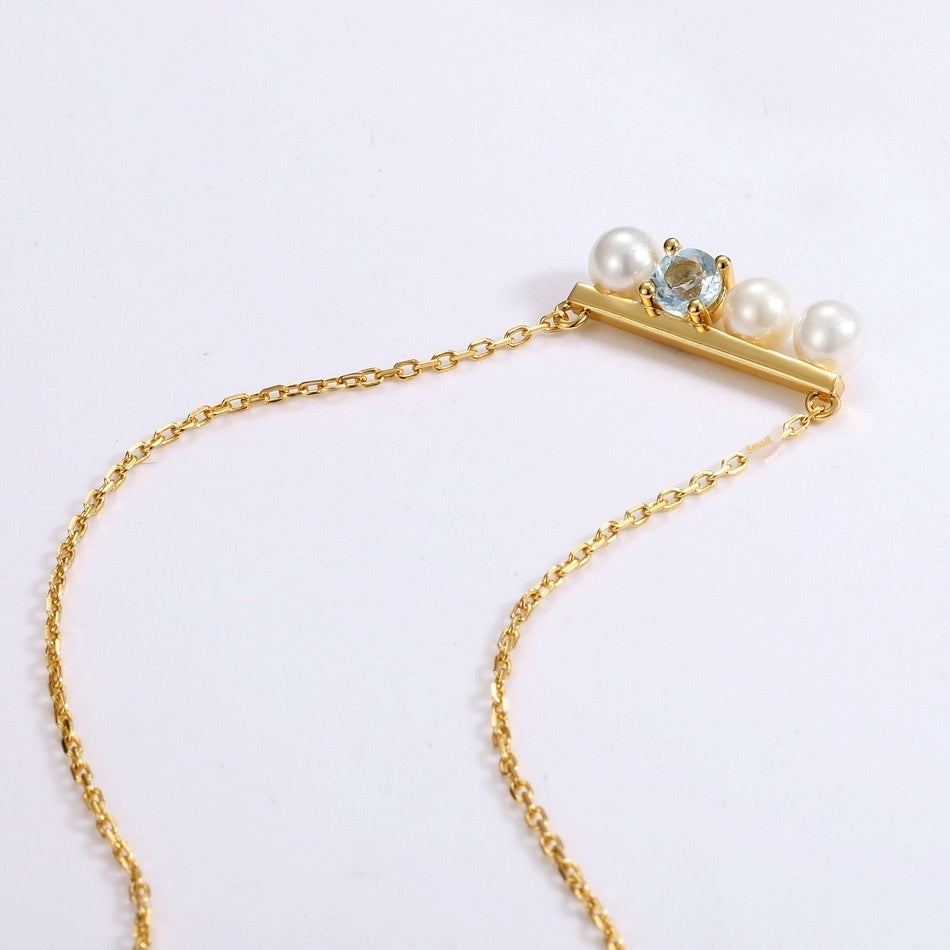 Pearl Necklace Clavicle 925 Silver Pendant Gold Plated Necklace