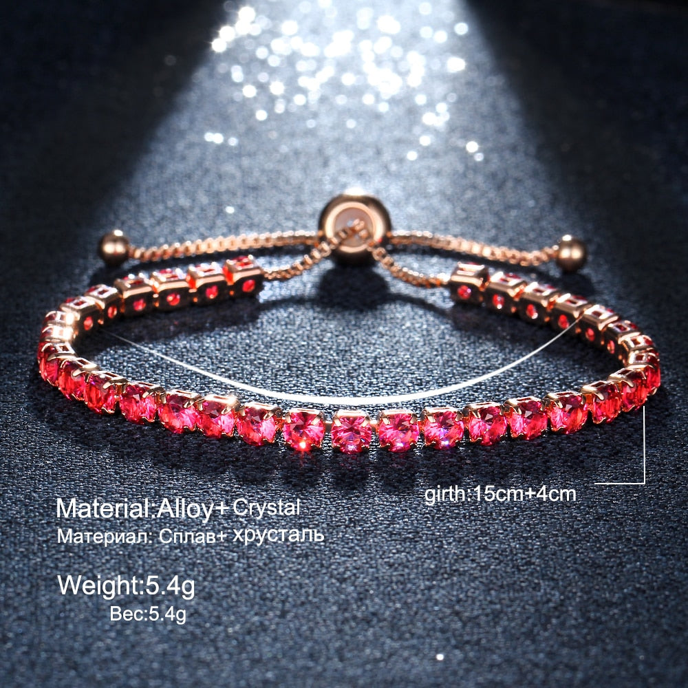 cubic zirconia tennis bracelet and bangle with pink stones and adjustable clasp