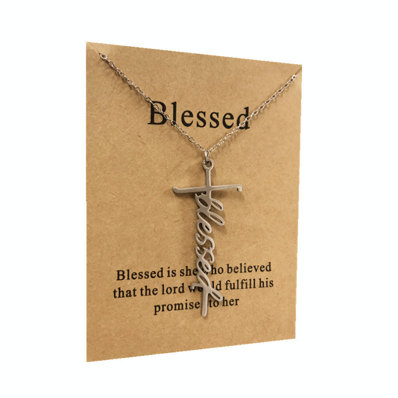 Stainless Steel Titanium Steel Faith Power Letter Cross Pendant