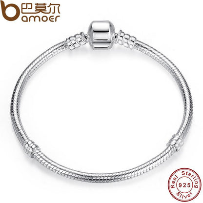 BAMOER 925 Sterling Silver Snake Chain Bangle &amp; Bracelet 17-20CM PAS902