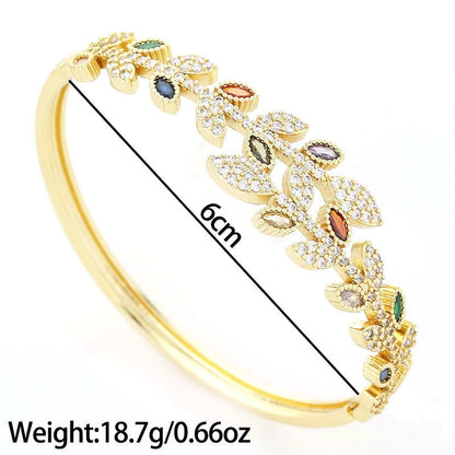 Copper inlaid colored zircon leaf bracelet for women fashion jewelry