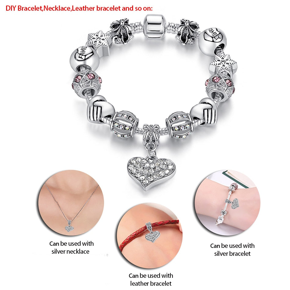 Women Bracelet 925 Unique Silver Crystal Charm Bracelet for Women DIY Beads Bracelets &amp; Bangles Jewelry