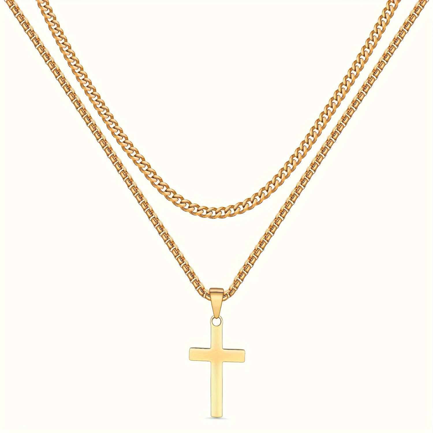 Titanium Steel Double Layer Cross Pendant Necklace