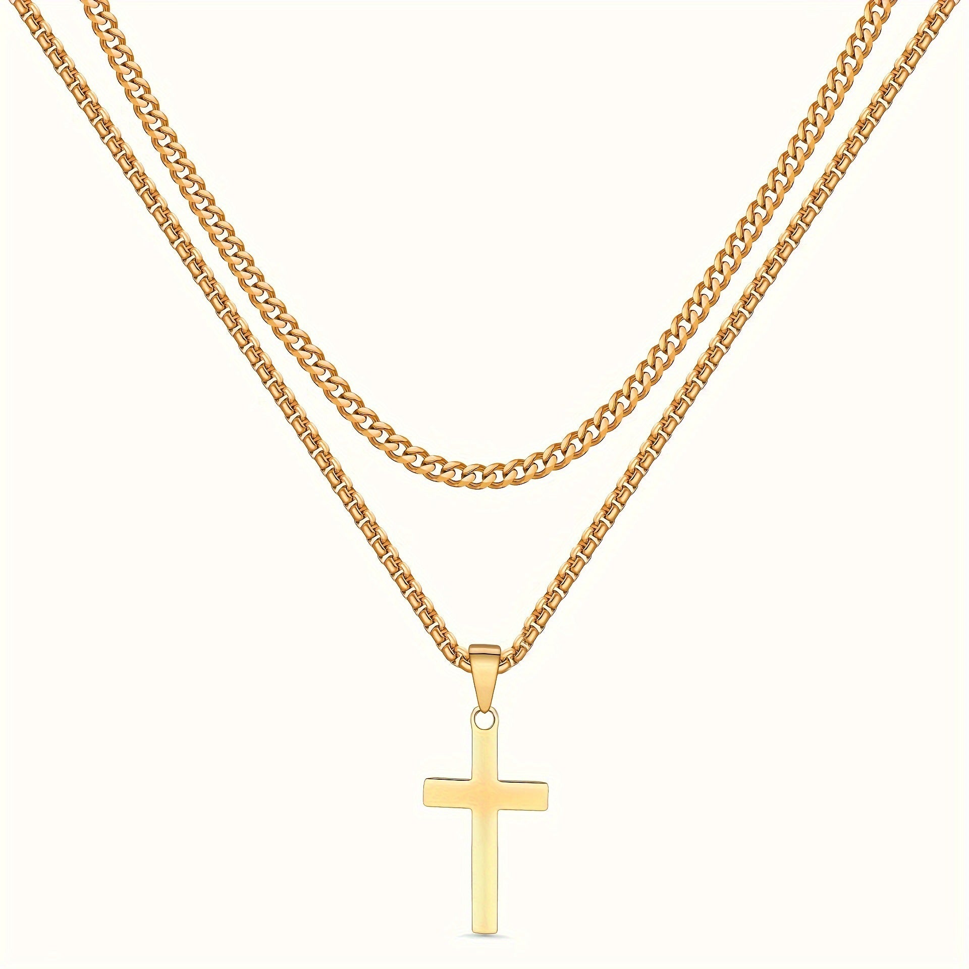 Titanium Steel Double Layer Cross Pendant Necklace