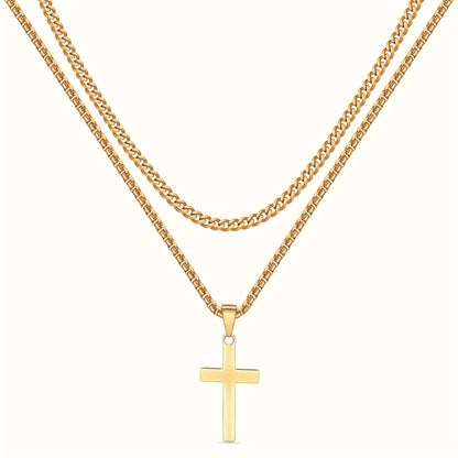 Titanium Steel Double Layer Cross Pendant Necklace