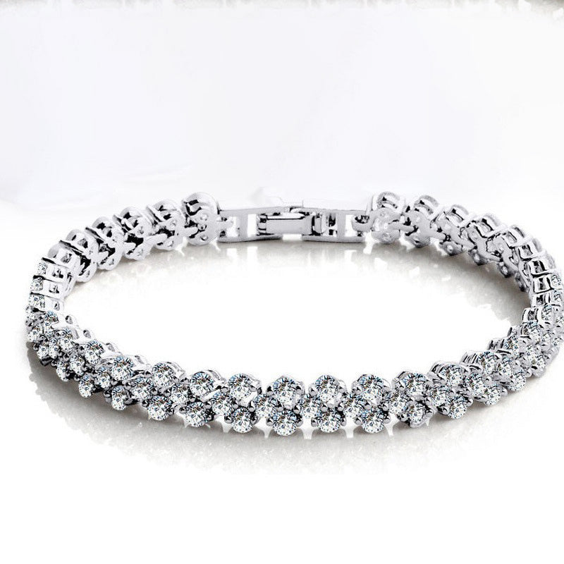 Heart Shaped Roman Crystal Bracelet With Diamond And Silver Plated Fashion Bracelet