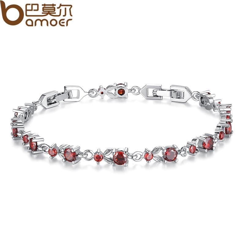 BAMOER Chain Link Bracelet Shining AAA Cubic Zircon Crystal Jewelry JIB013