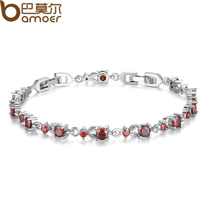 BAMOER Chain Link Bracelet Shining AAA Cubic Zircon Crystal Jewelry JIB013