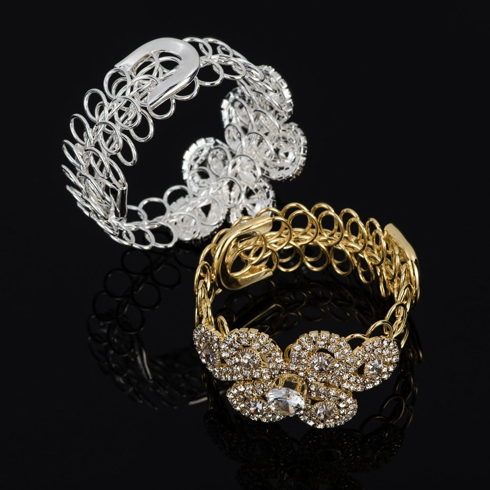 Handmade Silver Gold Color Rhinestone Chain Bracelets &amp;Bangles Crystal Wedding Femme Flower Bride Birthday Gifts