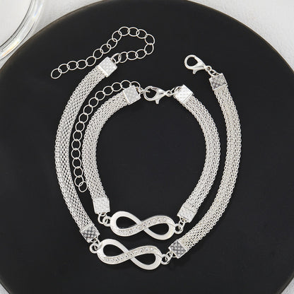 Bold Diamond Inlay Infinite Loop Chain Bracelet and Ankle Chain Set