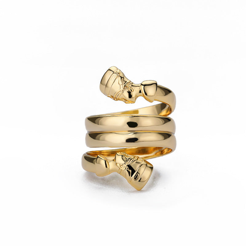 Gold Indian Double Layered Couple Ring made of copper; unisex jewelry.