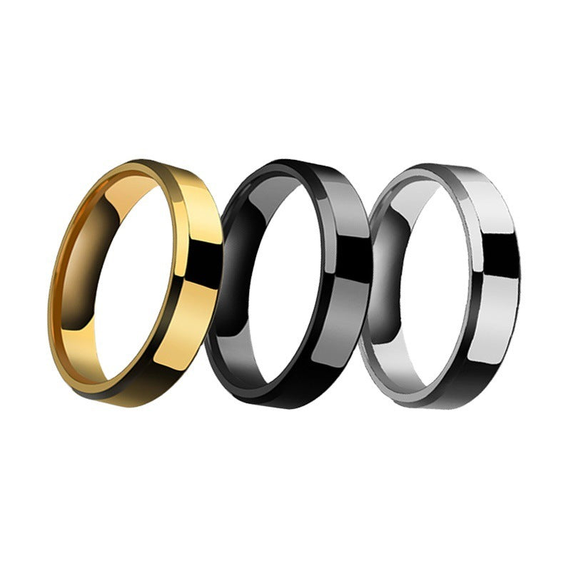 Stainless steel couple rings in gold, black, and silver for women.