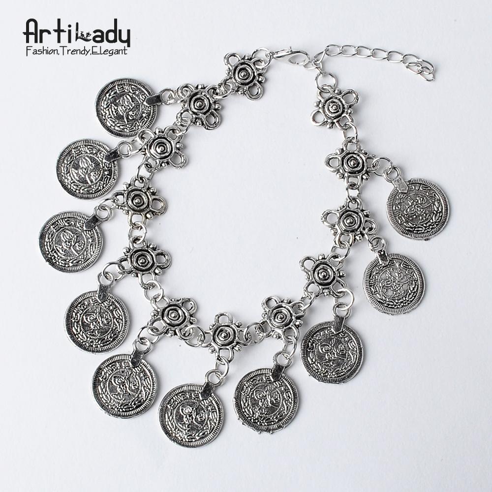 Artilady bohemian coin bracelet antic silver charm