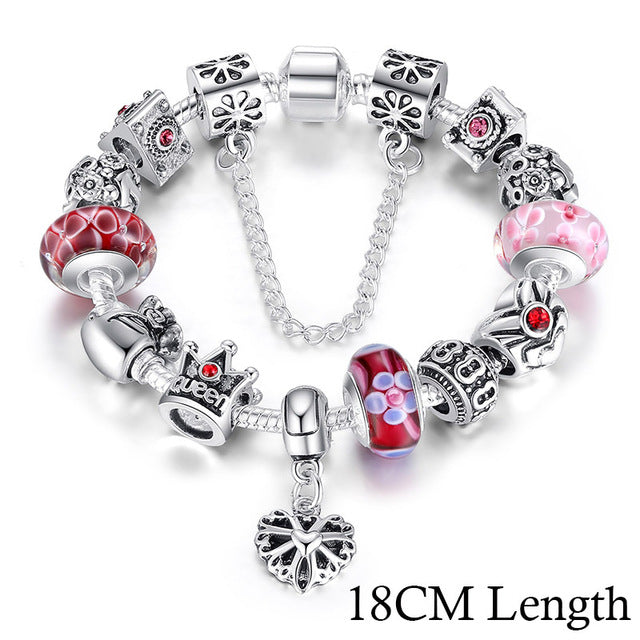 Jewelry Silver Charms Bracelet &amp; Bangles With Queen Crown Beads Bracelet for Women