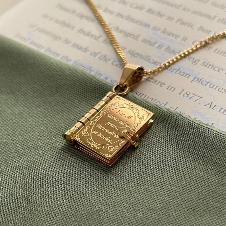 Book Lover Necklace Carved Openable Book Necklace