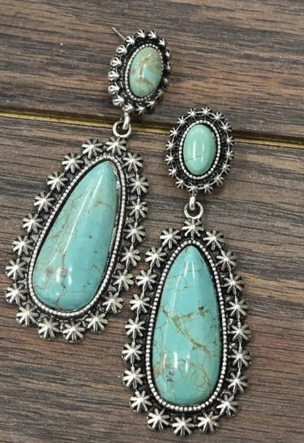 Antique Silver Turquoise Earrings Creative Drop-shaped