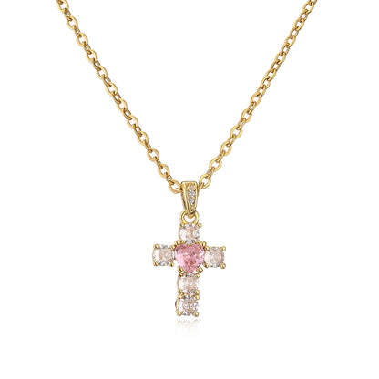 Clavicle Chain Female Copper Inlaid Heart Zirconium Cross Necklace