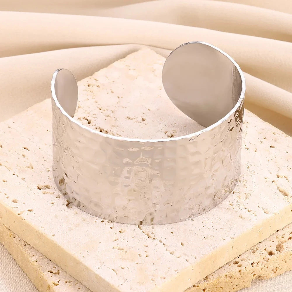 Gold Stainless Steel Bracelet With Concave-convex Pattern