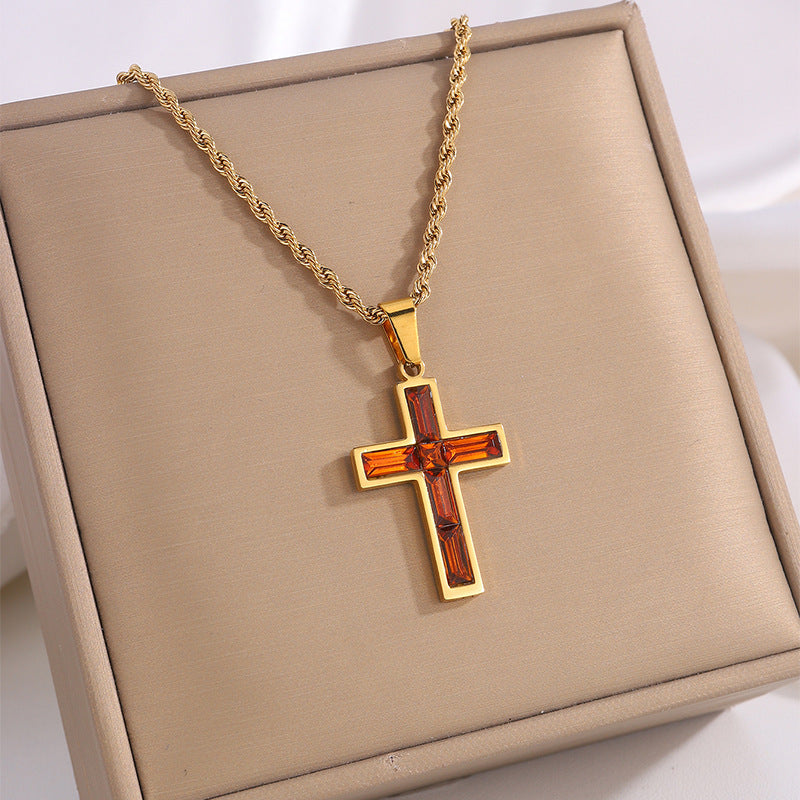 Fashion Jewelry European And American Ing Style Diamond Cross Necklace Unique No Color Fading