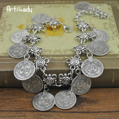 Artilady bohemian coin bracelet antic silver charm