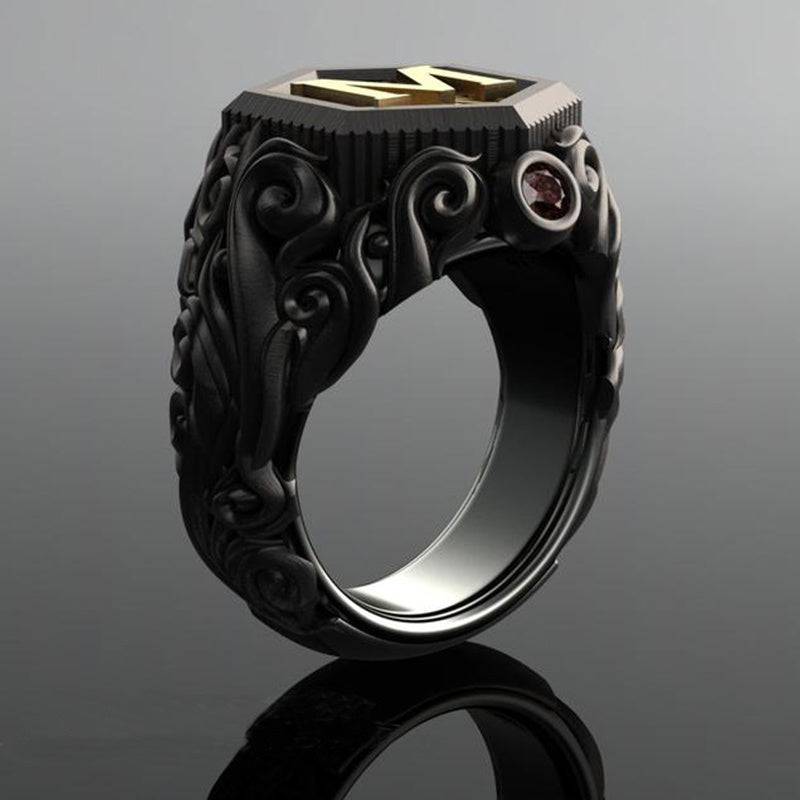 Personalized carved decorative ring with leaf design, European style, alloy material.