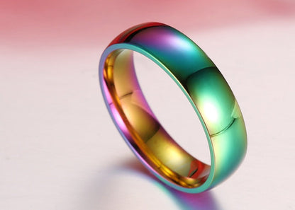 Stainless steel rainbow ring with vibrant multicolour finish.