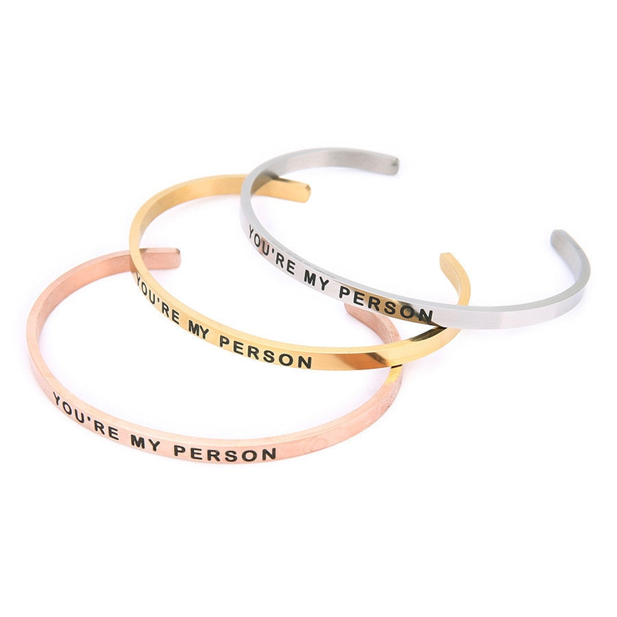 Open Cuff Bracelet - You Are My Person Lettering | lovers bracelet 