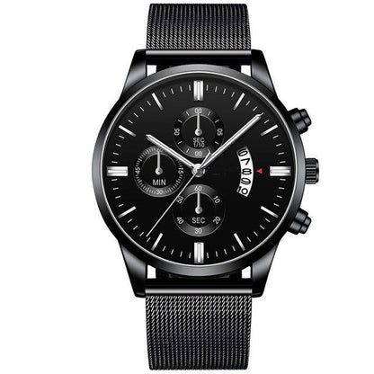 Mens business luxury watch with black stainless steel band and analog display.