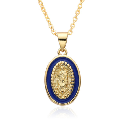 Religious Drip Oval Pendant Necklace For Women