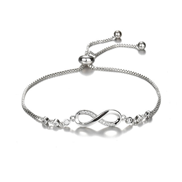 Luxurious Crystal Bracelet Silver Color Adjustable Infinity Charm Bracelets for Women Fashion Jewelry