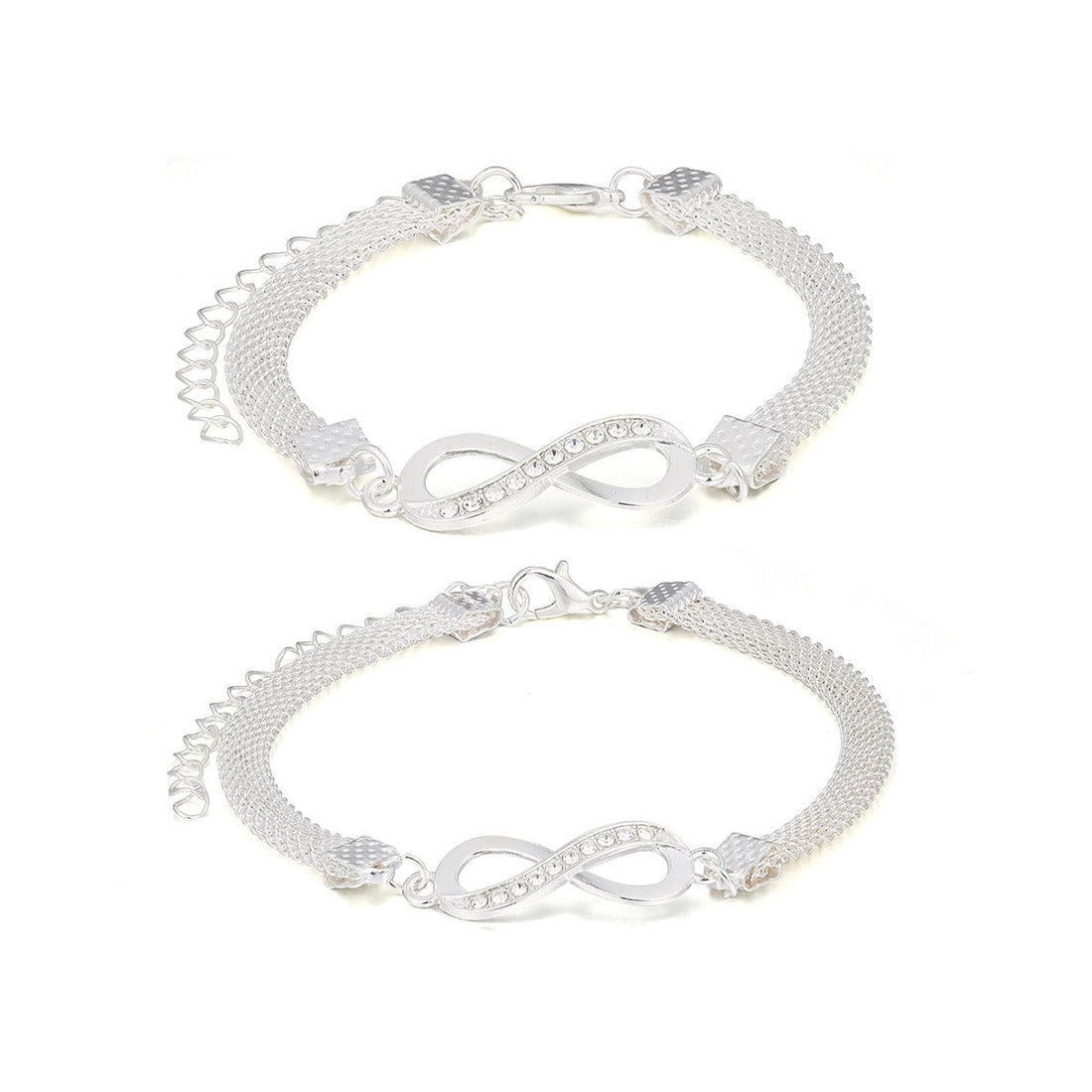 Bold Diamond Inlay Infinite Loop Chain Bracelet and Ankle Chain Set