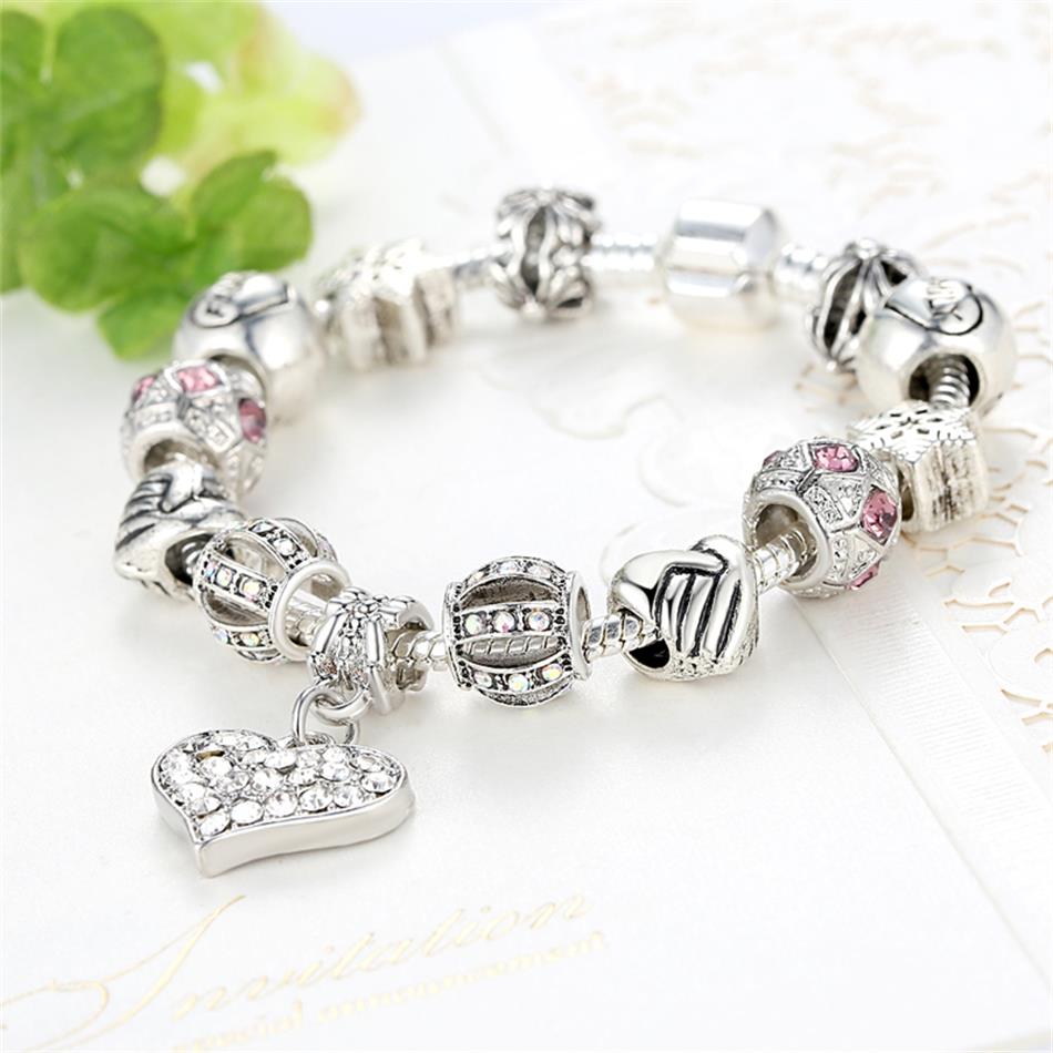 Women Bracelet 925 Unique Silver Crystal Charm Bracelet for Women DIY Beads Bracelets &amp; Bangles Jewelry