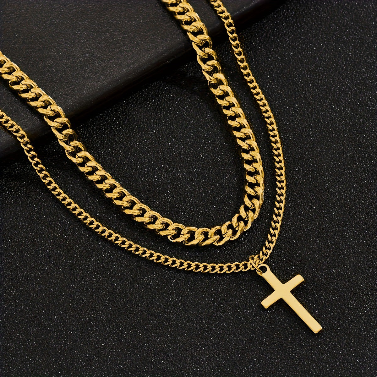 Titanium Steel Double Layer Cross Pendant Necklace