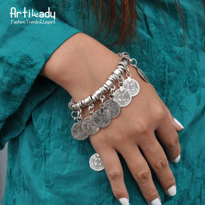 Artilady bohemian coin bracelet antic silver charm